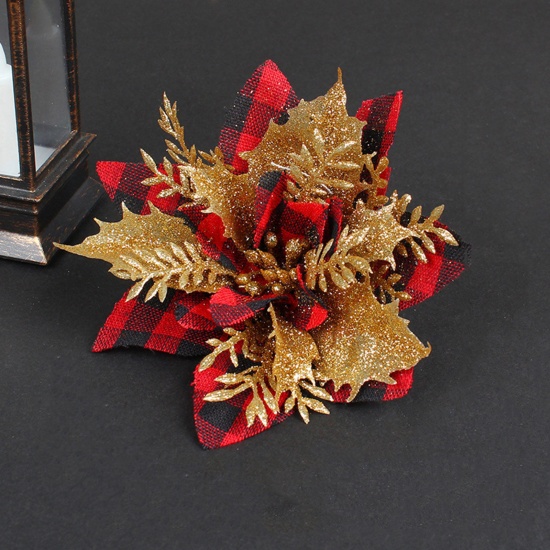 Image de Rouge - Décoration à suspendre en polyester et plastique Fleur de Noël 12x12cm, 1 Pièce