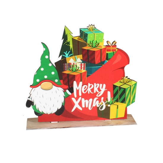 Picture of Multicolor - Wood Craft Ornaments Decorations Christmas Gift Box Faceless Gnome Elf 15x14x4cm, 1 Piece