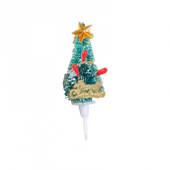 Picture of Green - Plastic Cupcake Picks Toppers Cake Decoration Christmas Tree 8x2.5cm, 2 PCs