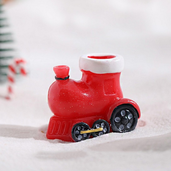 Picture of Red - Resin Micro Landscape Miniature Home Decoration Christmas Stocking Locomotive 4.3x3.6cm, 1 Piece