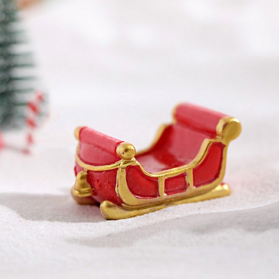 Picture of Red - Resin Micro Landscape Miniature Home Decoration Christmas Sleigh 5.1x2.5cm, 1 Piece