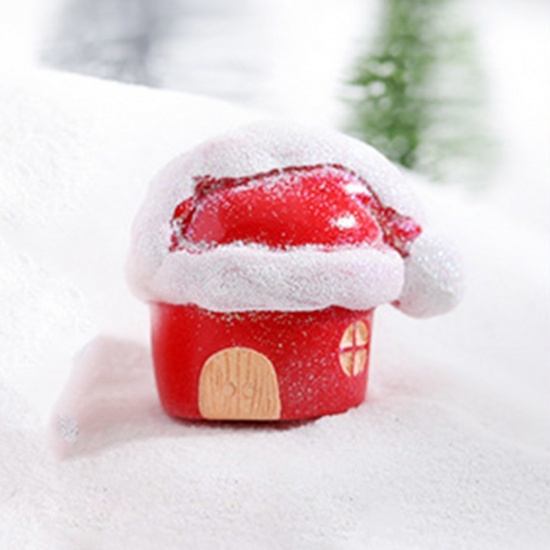 Picture of Red - Resin Micro Landscape Miniature Home Decoration Christmas House 4.5x3.8cm, 1 Piece