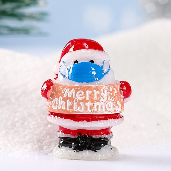 Изображение Red - Resin Micro Landscape Miniature Home Decoration Mask Christmas Santa Claus Message " Merry Christmas " 2.6x2cm, 1 Piece
