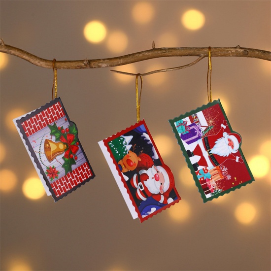 Picture of Multicolor - Paper Greeting Wishing Card Rectangle Christmas 25x18cm, 1 Set( 12 PCs/Set)