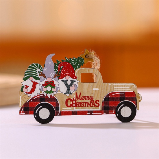 Picture of Multicolor - Wood Christmas Hanging Decoration Truck Faceless Gnome Elf 11x7cm, 1 Piece