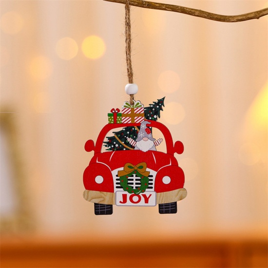 Picture of Gray - Wood Christmas Hanging Decoration Car Faceless Gnome Elf 9x10cm, 1 Piece