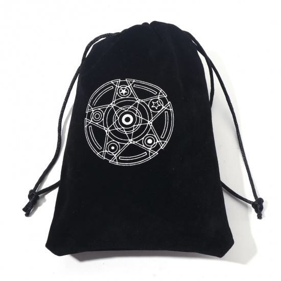 Picture of Velvet Tarot Drawstring Storage Bags Rectangle Black (Usable Space: Approx 16x12cm) 18cm x 12cm, 2 PCs