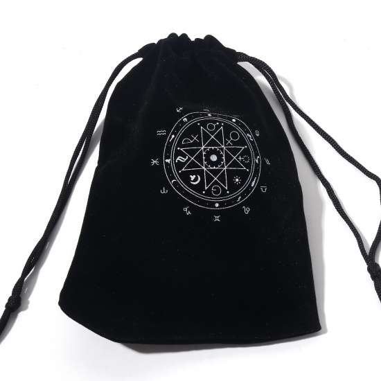 Picture of Velvet Tarot Drawstring Storage Bags Rectangle Black (Usable Space: Approx 16x12cm) 18cm x 12cm, 2 PCs