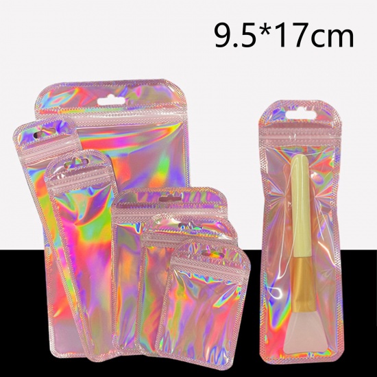 Picture of PP Grip Seal Zip Lock Bags Rectangle Pink Laser 17cm x 9.5cm, 50 PCs