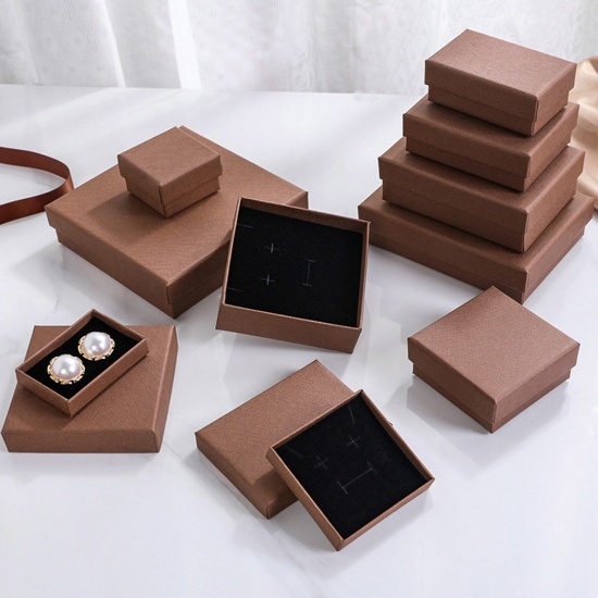 Picture of Paper Jewelry Gift Boxes Square Brown 5cm x 5cm x 3cm , 4 PCs