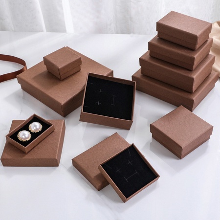 Bild von Papier Schmuck Schmuckkasten Quadrat Braun 7cm x 7cm x 3cm , 4 Stück