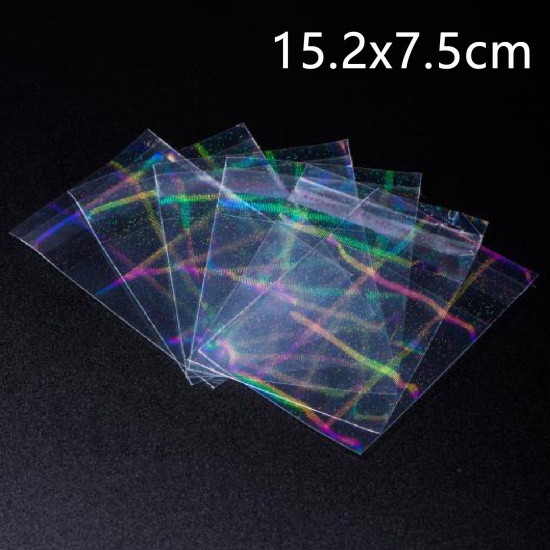 Picture of Plastic Self Seal Self Adhesive Bags Rectangle Transparent Clear Holographic Laser 15.2cm x 7.5cm, 10 PCs