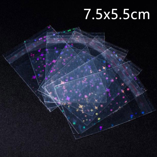 Picture of Plastic Self Seal Self Adhesive Bags Rectangle Transparent Clear Holographic Laser 7.5cm x 5.5cm, 10 PCs