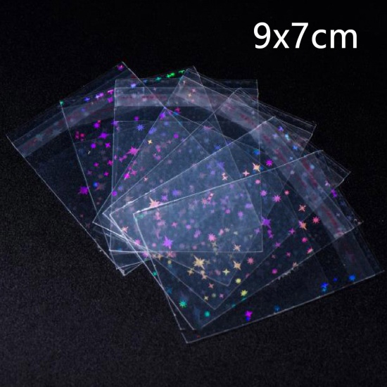 Picture of Plastic Self Seal Self Adhesive Bags Rectangle Transparent Clear Holographic Laser 9cm x 7cm, 10 PCs