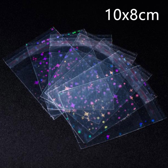 Picture of Plastic Self Seal Self Adhesive Bags Rectangle Transparent Clear Holographic Laser 10cm x 8cm, 10 PCs