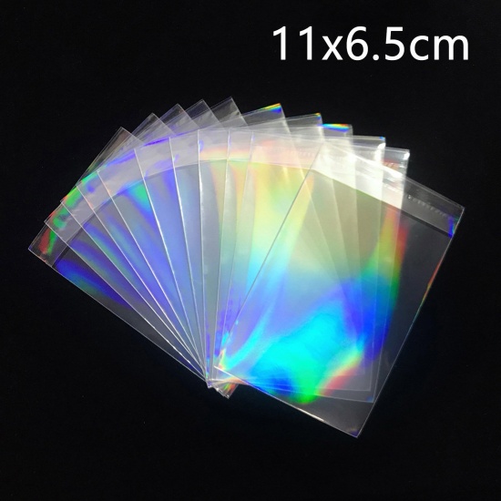 Picture of Plastic Self Seal Self Adhesive Bags Rectangle Transparent Clear Holographic Laser 11cm x 6.5cm, 10 PCs