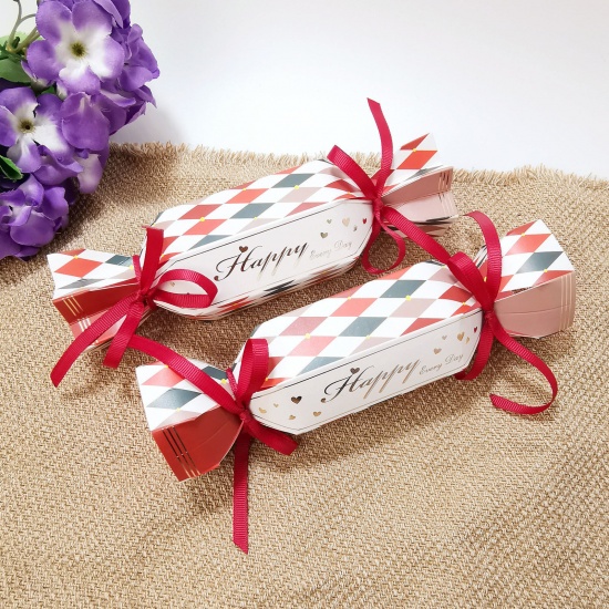 Picture of Paper Jewelry Gift Packing & Shipping Boxes Candy Red Rhombus Pattern 21cm x 6cm x 3cm , 10 PCs