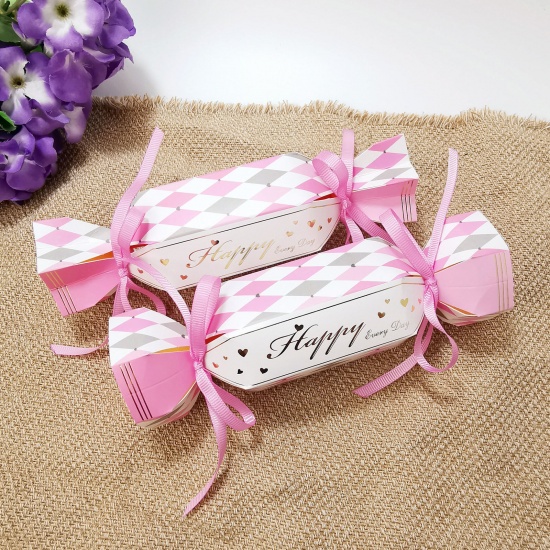 Picture of Paper Jewelry Gift Packing & Shipping Boxes Candy Pink Rhombus Pattern 21cm x 6cm x 3cm , 10 PCs