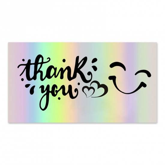 Immagine di Carta AB Arcobaleno colore Aurora Borealis Imballaggio per Gioielli Regalo Fiore Rettangolo " THANK YOU " 9cm x 5cm 1 Pacchetto (Circa 50 pz/Pacchetto)