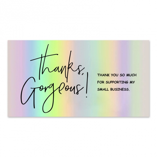 Picture of Paper AB Rainbow Color Aurora Borealis Jewelry Gift Flower Wrapping Rectangle " THANK YOU " Supporting Card Customer Package Inserts 9cm x 5cm 1 Packet (Approx 50 PCs/Packet)