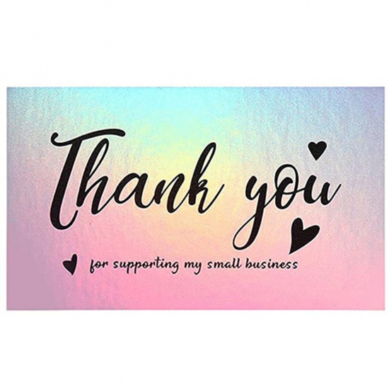 Picture of Paper Jewelry Gift Flower Wrapping Rectangle Multicolor " THANK YOU " Supporting Card Customer Package Inserts 9cm x 5cm 1 Packet (Approx 50 PCs/Packet)