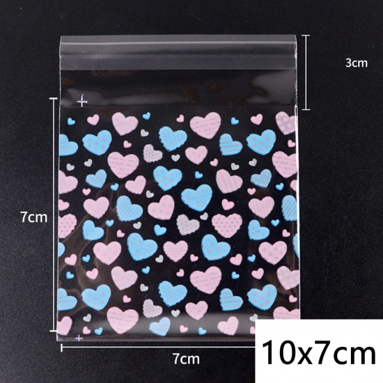 Picture of PP Self Seal Self Adhesive Bags Heart Blue & Pink Transparent (Usable Space: 7x7cm) 10cm x 7cm, 1 Packet ( 100 PCs/Packet)