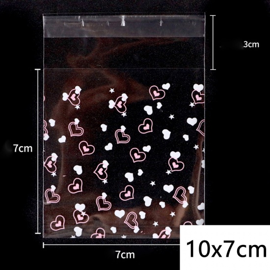ポリプロピレン シール接着ポリ袋 ハート ホワイト+ピンク 透明 (使用可能なスペース： 7x7cm) 10cm x 7cm、 1 パック （ 100個/パケット) の画像