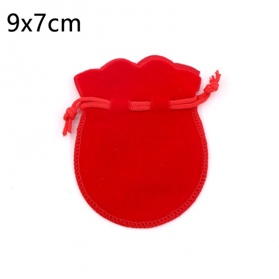 ベルベット 巾着袋 収納バッグドローストリングバッグ ヒョウタン 赤 9cm x 7cm、 10 個 の画像