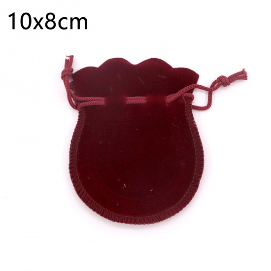 Picture of Velvet Drawstring Bags Calabash Wine Red 10cm x 8cm, 10 PCs