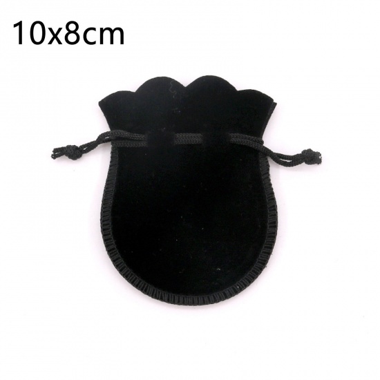 Picture of Velvet Drawstring Bags Calabash Black 10cm x 8cm, 10 PCs