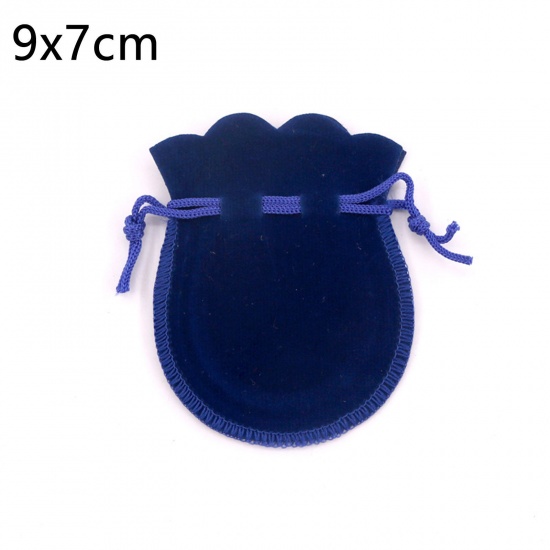 Picture of Velvet Drawstring Bags Calabash Royal Blue 9cm x 7cm, 10 PCs