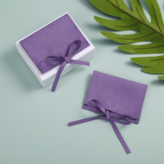PUレザーロイド ジュエリーバッグ 宝石袋 封筒 紫 人造スエード 9cm x 9cm、 1 個 の画像