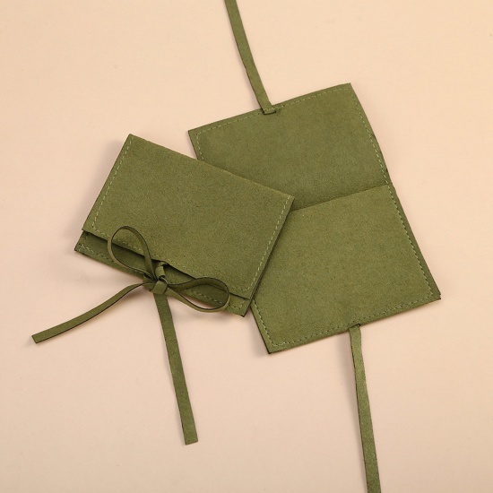 PUレザーロイド ジュエリーバッグ 宝石袋 封筒 緑 人造スエード 9cm x 9cm、 1 個 の画像