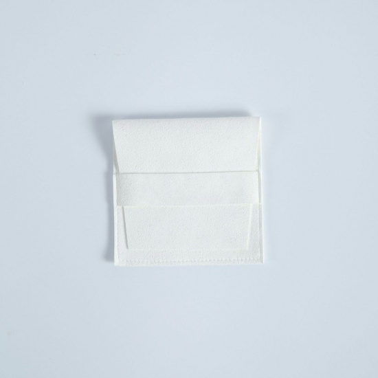 PUレザーロイド ジュエリーバッグ 宝石袋 正方形 白 人造スエード 8cm x 8cm、 1 個 の画像
