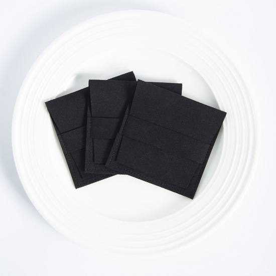 PUレザーロイド ジュエリーバッグ 宝石袋 正方形 黒 人造スエード 8cm x 8cm、 1 個 の画像