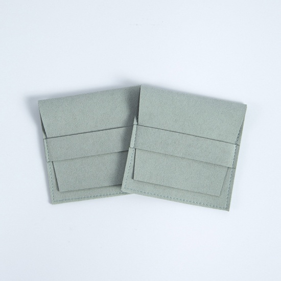 Picture of PU Leather Jewelry Bags Light Green Square Faux Suede 6.2cm x 6.2cm, 1 Piece
