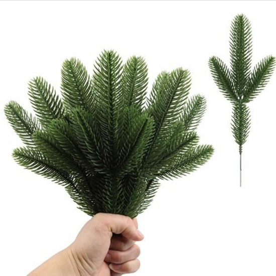 Image de 6 Pièces Fleur Artificielle en Plastique Aiguilles de Pin Vert 26cm