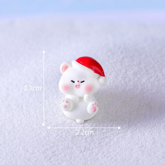 Picture of Resin Cute Micro Landscape Miniature Home Decoration White Christmas Bear 3.1cm x 2.2cm, 1 Piece