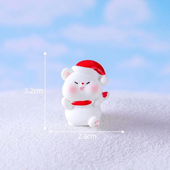 Picture of Resin Cute Micro Landscape Miniature Home Decoration White Christmas Bear 3.2cm x 2.8cm, 1 Piece