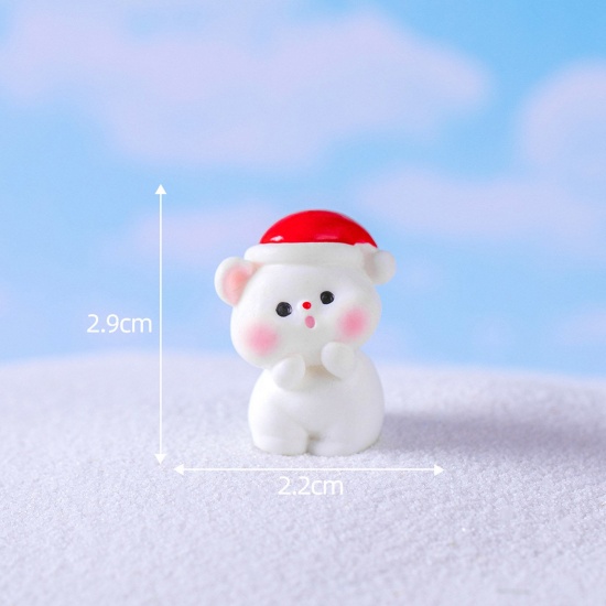 Picture of Resin Cute Micro Landscape Miniature Home Decoration White Christmas Bear 2.9cm x 2.2cm, 1 Piece