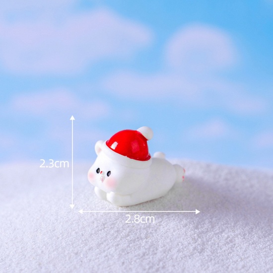 Picture of Resin Cute Micro Landscape Miniature Home Decoration White Christmas Bear 2.8cm x 2.3cm, 1 Piece