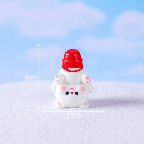 Picture of Resin Cute Micro Landscape Miniature Home Decoration White Christmas Bear 3cm x 2.3cm, 1 Piece