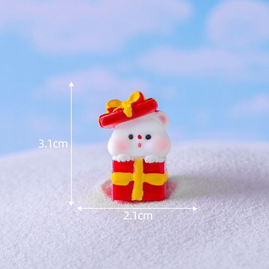 Picture of Resin Cute Micro Landscape Miniature Home Decoration Red Christmas Bear 3.1cm x 2.1cm, 1 Piece