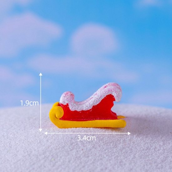 Picture of Resin Cute Micro Landscape Miniature Home Decoration Red Christmas Sleigh 3.4cm x 1.9cm, 1 Piece