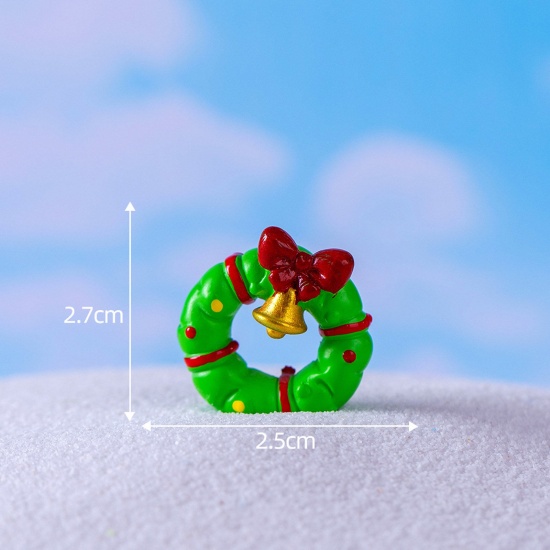 Picture of Resin Cute Micro Landscape Miniature Home Decoration Green Christmas Wreath 2.7cm x 2.5cm, 1 Piece