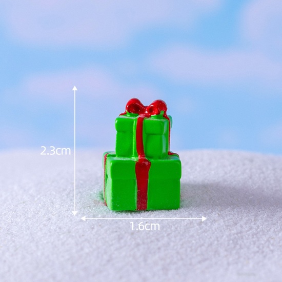 Picture of Resin Cute Micro Landscape Miniature Home Decoration Green Christmas Gift Box 2.3cm x 1.6cm, 1 Piece