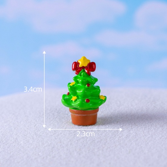 Picture of Resin Cute Micro Landscape Miniature Home Decoration Green Christmas Tree Pot Plant 3.4cm x 2.3cm, 1 Piece