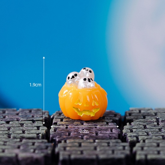 Picture of Resin Cute Micro Landscape Miniature Home Decoration Orange Halloween Pumpkin Skull 2cm x 1.9cm, 1 Piece