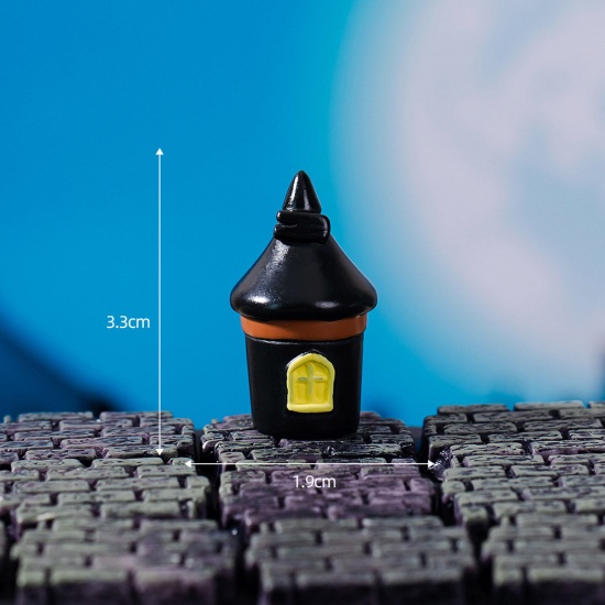 Изображение Смола Милый Микро-ландшафтный миниатюрный декор Черный Хэллоуин Дом с привидениями 3.3см x 1.9см, 1 ШТ