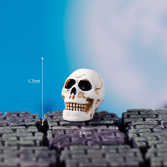 Изображение Смола Милый Микро-ландшафтный миниатюрный декор Белый Хэллоуин Скелет Череп 17мм x 14мм, 1 ШТ